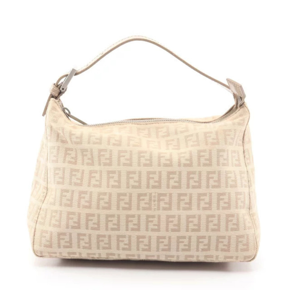 Fendi Zucchino Handbag Canvas Leather Beige Cream
